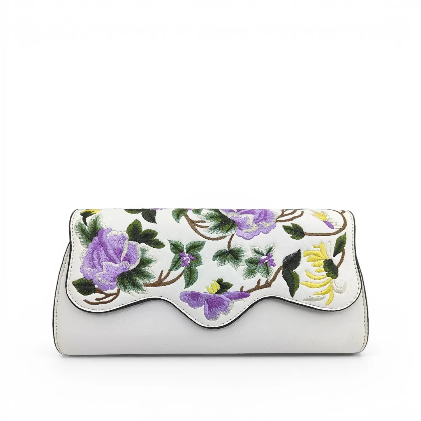 Peony Floral Embroidered PU Leather Clutch Crossbody Bag