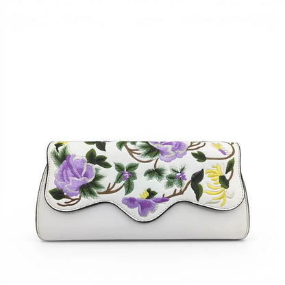 Peony Floral Embroidered PU Leather Clutch Crossbody Bag